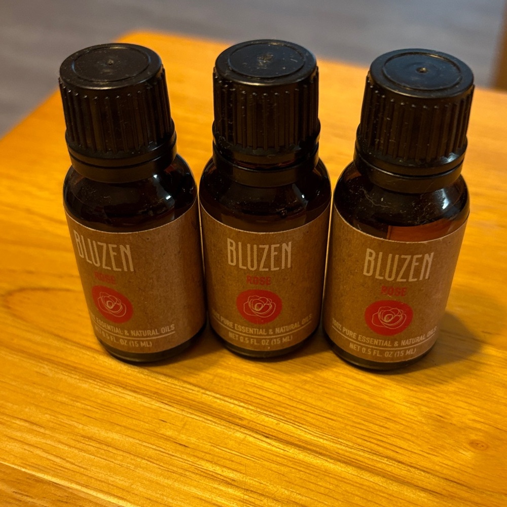 Rose Essential Oil - Pink Bottle Label - 0.5 fl oz. Three pack.